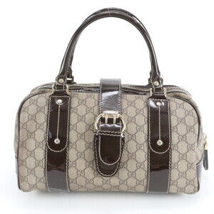 Gucci GG Supreme Mini Boston Ribbon 203516 Leather Handbag Tote Bag Brown Wom...